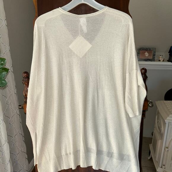 NWT Wynne Layers Womens Sweater Ivory Small Batwing 3/4 Sleeve V Neck Boxy Fit - Picture 6 of 10